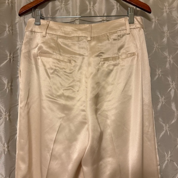 House of Harlow 1960 Satin Wide Leg Charlie Pants Champagne Ivory Tan Flare - Picture 5 of 11
